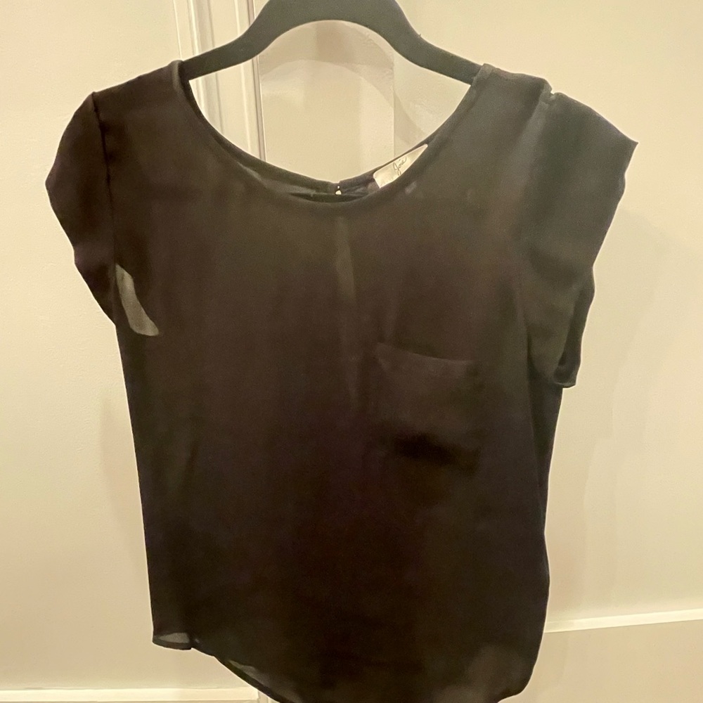 Joie black silk top with pocket. Size XS .
